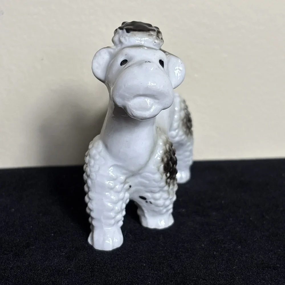 Vintage Poodle Figurine Ceramic / Porcelain Made in Japan  White w/black TopKnot
